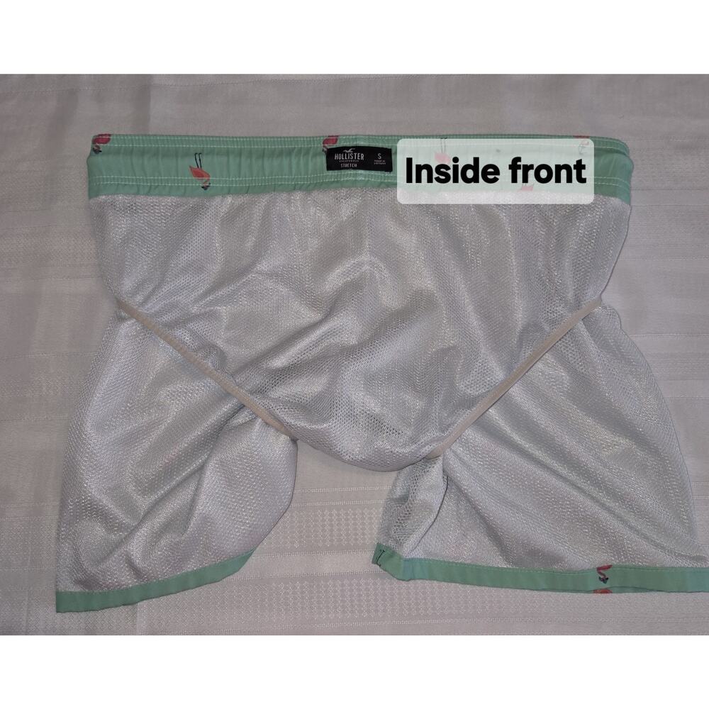 Hollister Mens Swim Trunks Sz S Green Pink Flamingos Lined Swimwear Shorts SMALL - Picture 15 of 16